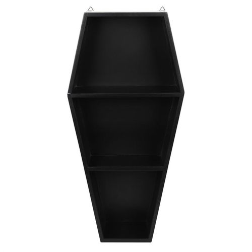Coffin Shelving Display in black, ideal for showcasing ornaments and adding a stylish touch to any room.