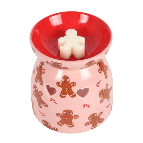 Gingerbread Wax Melt Burner Gift Set featuring a pink ceramic warmer, perfect for festive home fragrance this Christmas.