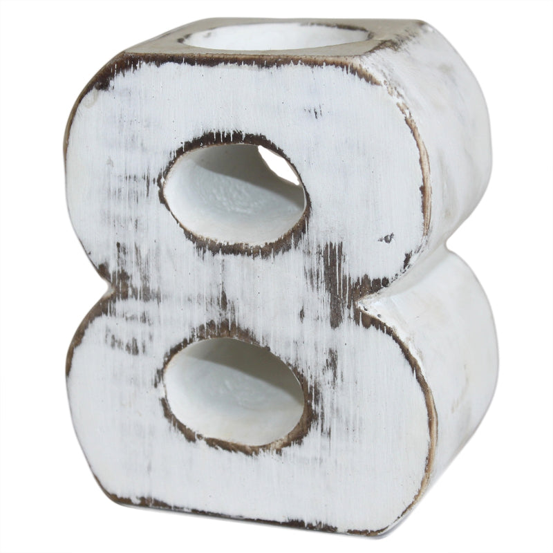 Handmade Wooden Birthday Numbers candle holder, white-washed, ideal for celebrations from White-washed Albesia Woo.