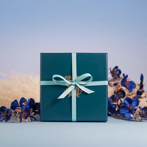 Discovery Set from Saltworks - teal gift box with pale ribbon, fragrance sampler