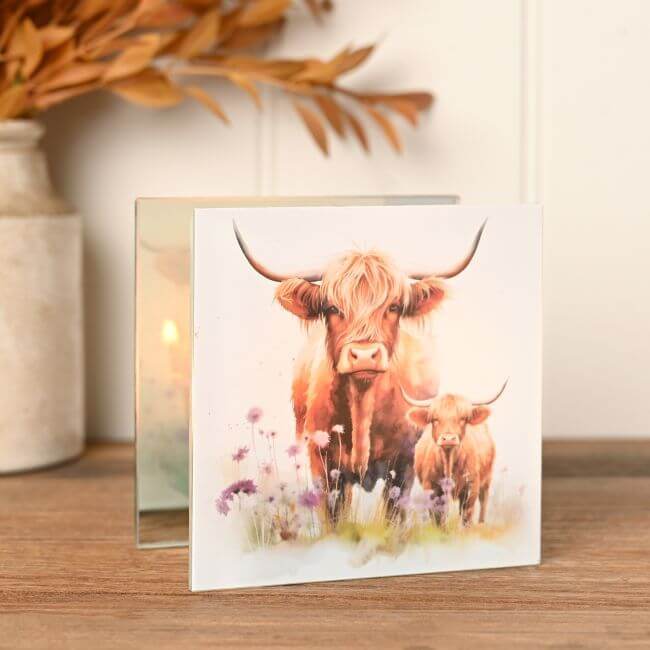 Highland Cow Glass Tea-light Holder