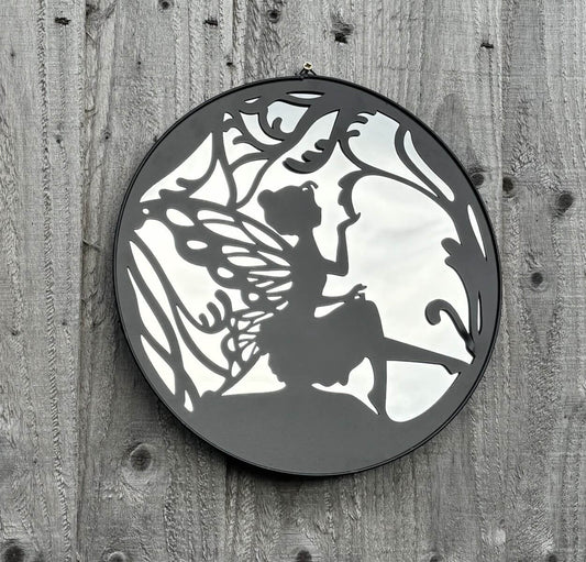 Fairy Garden Mirror Round Metal Wall Mirror Outdoor Garden Decoration