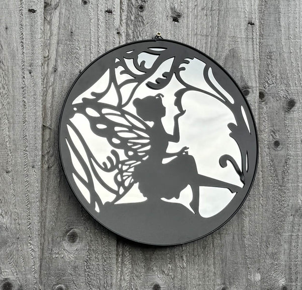 Fairy Garden Mirror Round Metal Wall Mirror Outdoor Garden Decoration