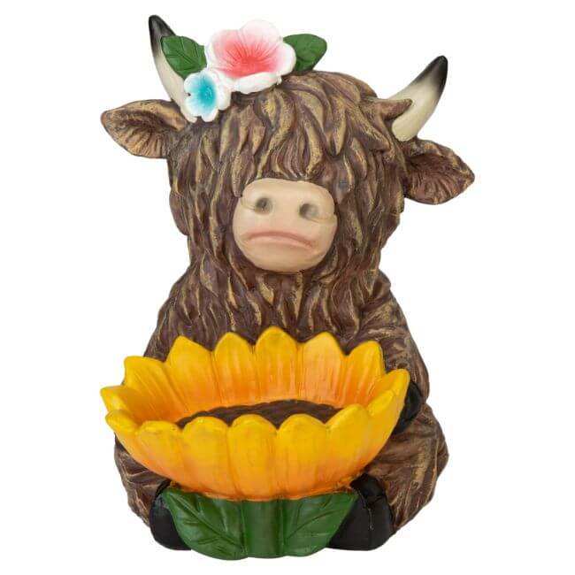 Highland Cow Sunflower Bird Bath