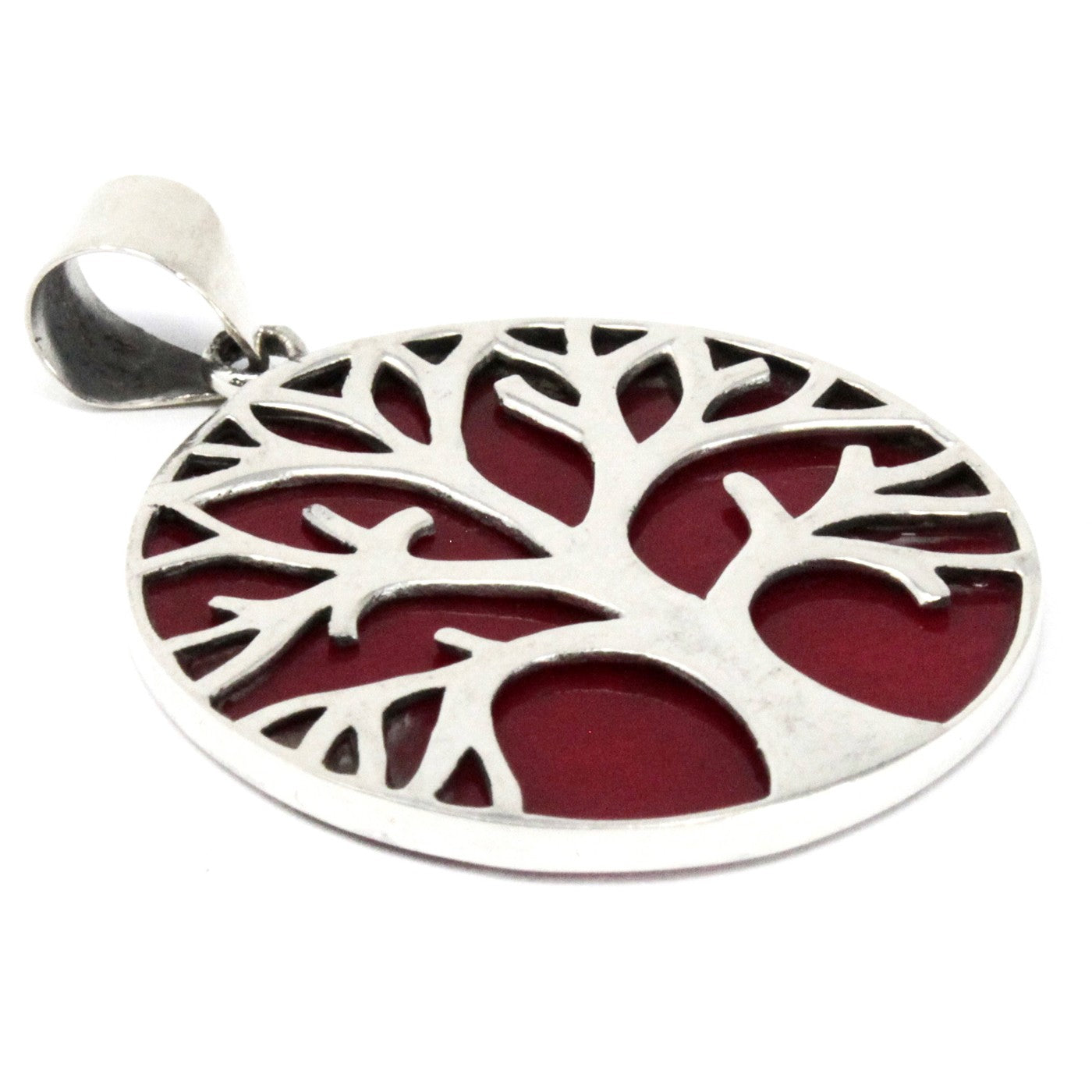 Tree of Life Silver Pendant 30mm - Coral Effect showcases a striking design symbolising healing and protection.