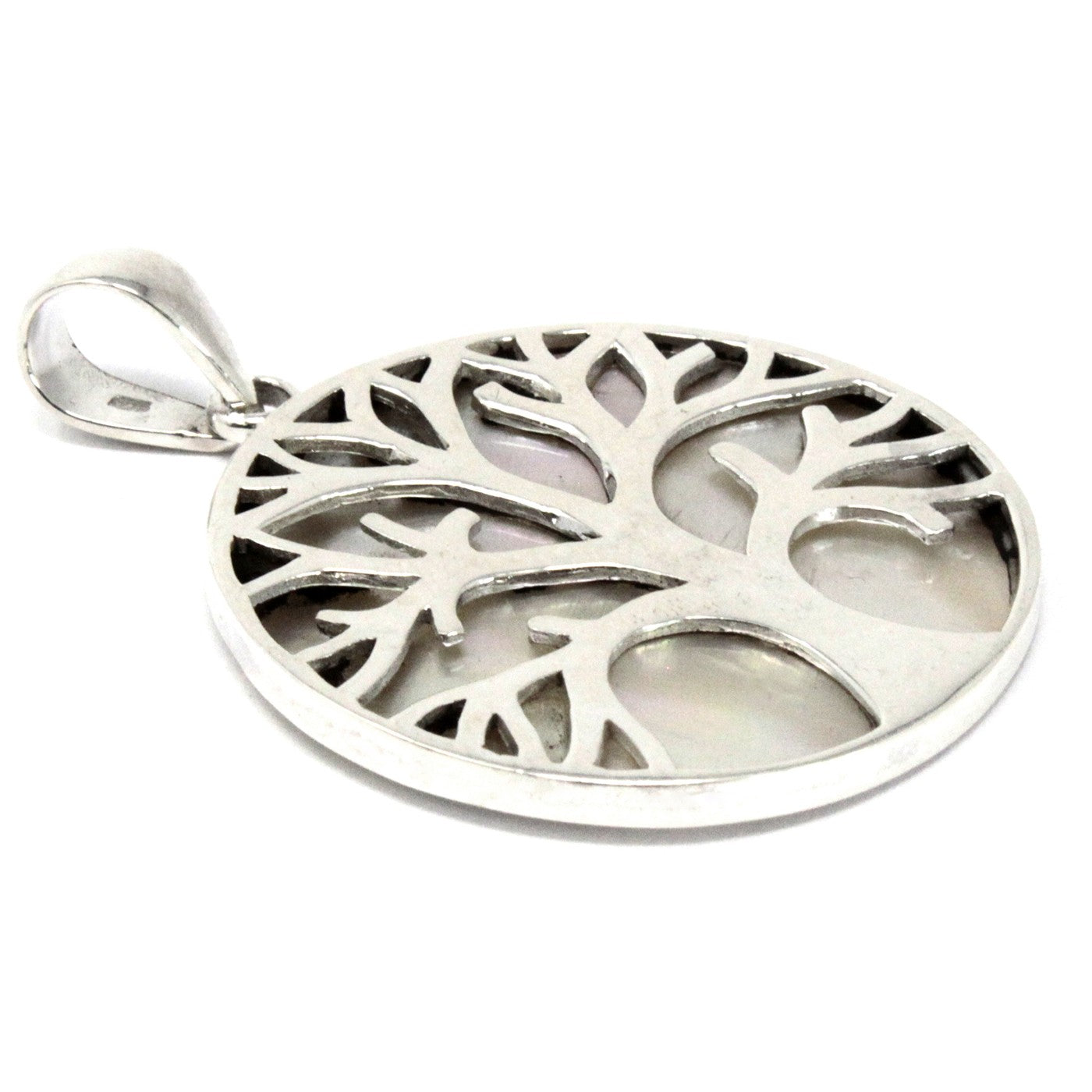 Elegant Tree of Life Silver Pendant 30mm - Mother of Pearl, symbolising healing and beauty, perfect for any occasion.
