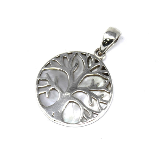 Elegant Tree of Life Silver Pendant 22mm - Mother of Pearl, symbolising healing and beauty, perfect for any occasion.