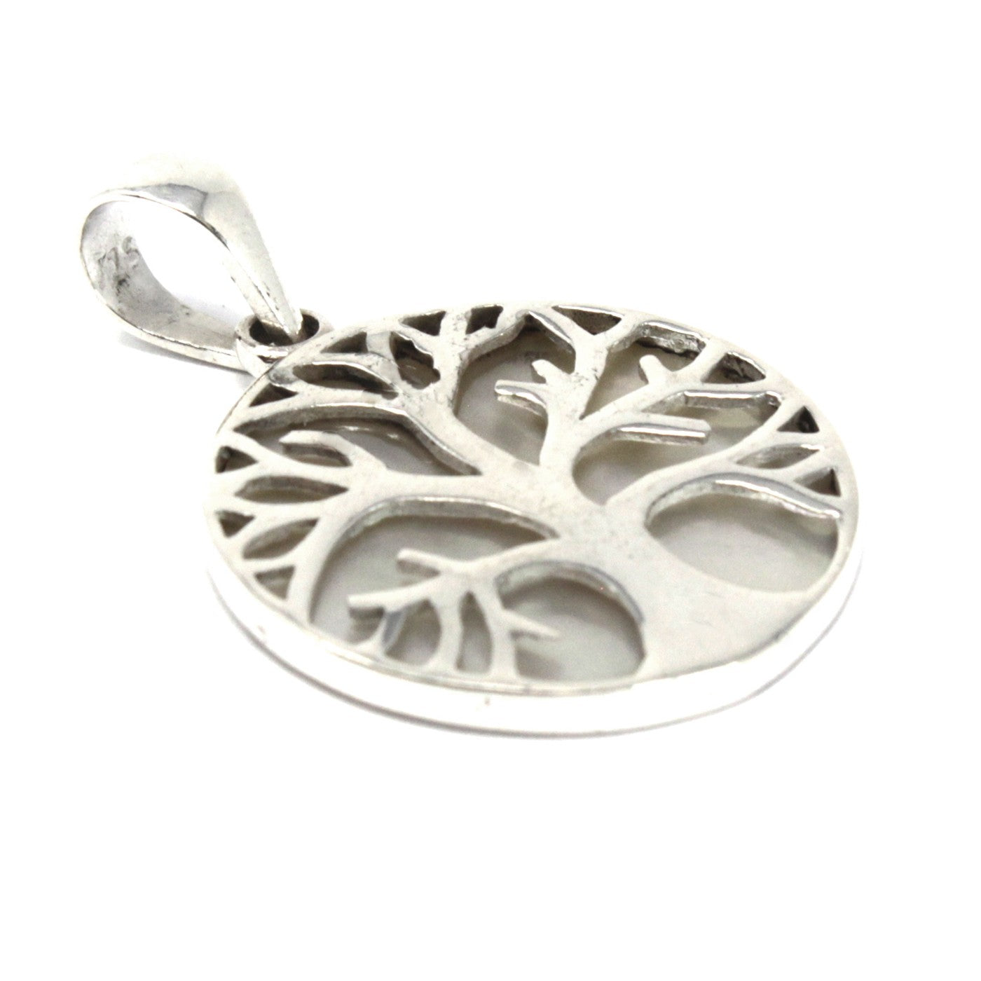 Elegant Tree of Life Silver Pendant 22mm - Mother of Pearl, symbolising healing and beauty, perfect for any occasion.