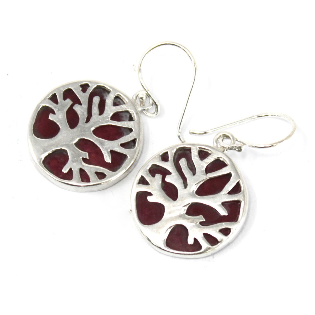 Tree of Life Silver Earrings 15mm - Coral Effect, showcasing a vibrant design symbolising healing and beauty.