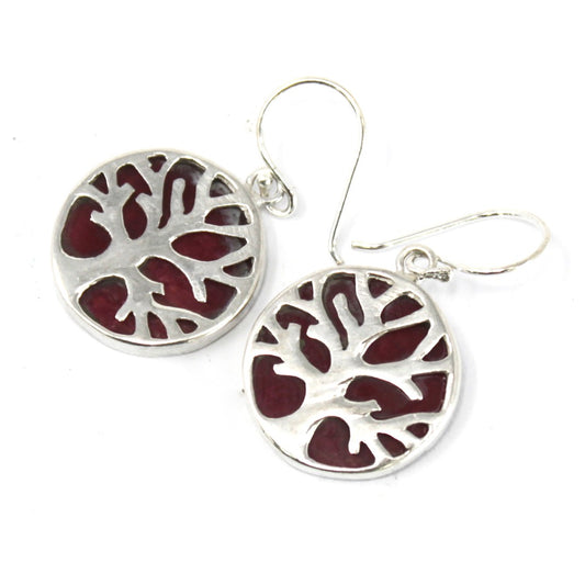 Tree of Life Silver Earrings 15mm - Coral Effect, showcasing a vibrant design symbolising healing and beauty.