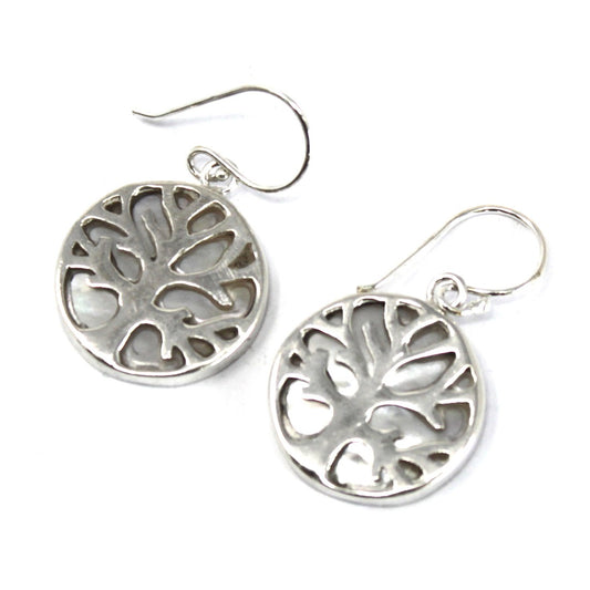 Tree of Life Silver Earrings 15mm - Mother of Pearl showcasing intricate design and symbolic beauty. Perfect for any occasion.
