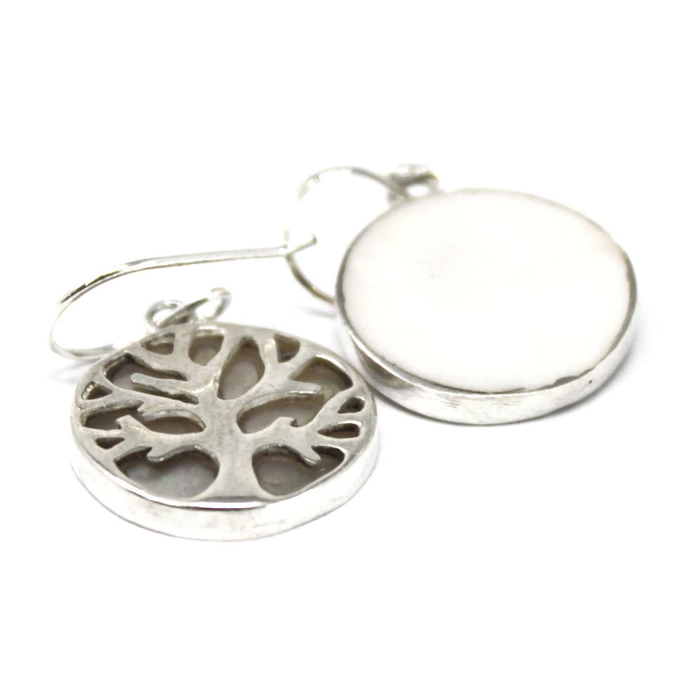 Tree of Life Silver Earrings 15mm - Mother of Pearl, featuring intricate design and elegant shine, perfect for any occasion.