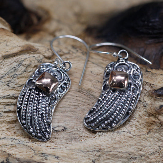 Elegant Silver and 18ct Gold Angel Wings earrings, handmade in Indonesia, perfect for gifts or personal treats.