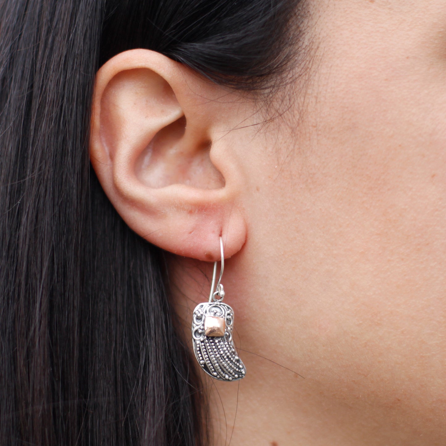 Elegant Silver and 18ct Gold Angel Wings earrings, handmade in Indonesia, perfect as a gift or treat.