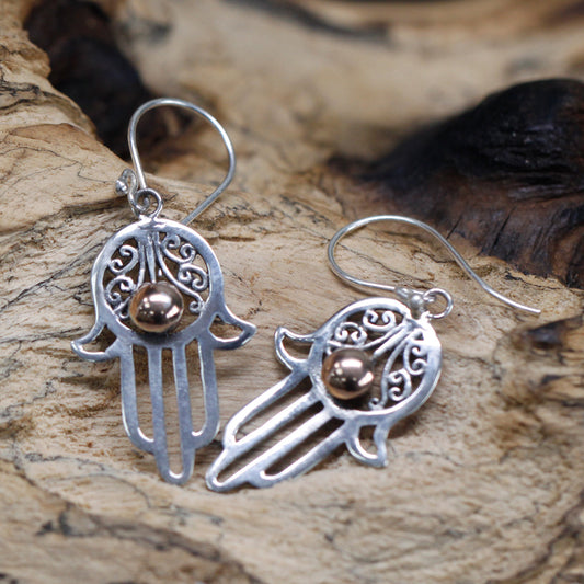 Silver & Gold Hamsa earrings, beautifully packaged, perfect for gifting with a message to "wear with confidence."