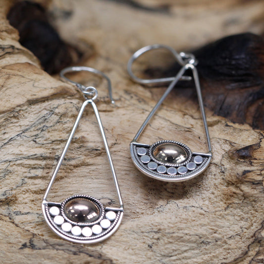 Silver and 18ct Gold Earrings - Luna Balance, featuring an elegant design with hook fittings and 3.2cm drop.