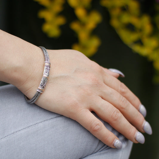 Stylish unisex Silver & Gold bracelet showcasing a twin chain design, perfect for gifting or personal wear.
