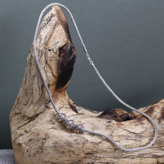 Elegant Silver & Gold Necklace -Tri, 44.5cm long, crafted from 18k Gold and 925 Silver, weighing 24 grams.
