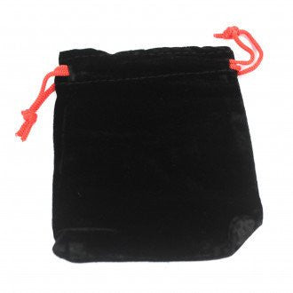 Quality Velvet Pouch - Black 10x12cm with contrasting red drawstrings, perfect for jewellery and small items.