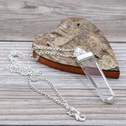 Gemstone Flat Pencil Pendant - Choose your favourite Gemstone, featuring a unique crystal on a silver chain, perfect for any occasion.
