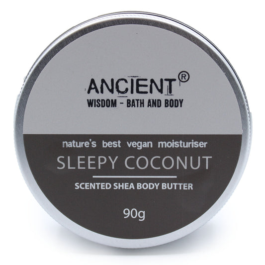 Scented Shea Body Butter 90g - Sleepy Coconut by Ancient offers luxurious hydration with a soothing coconut scent.
