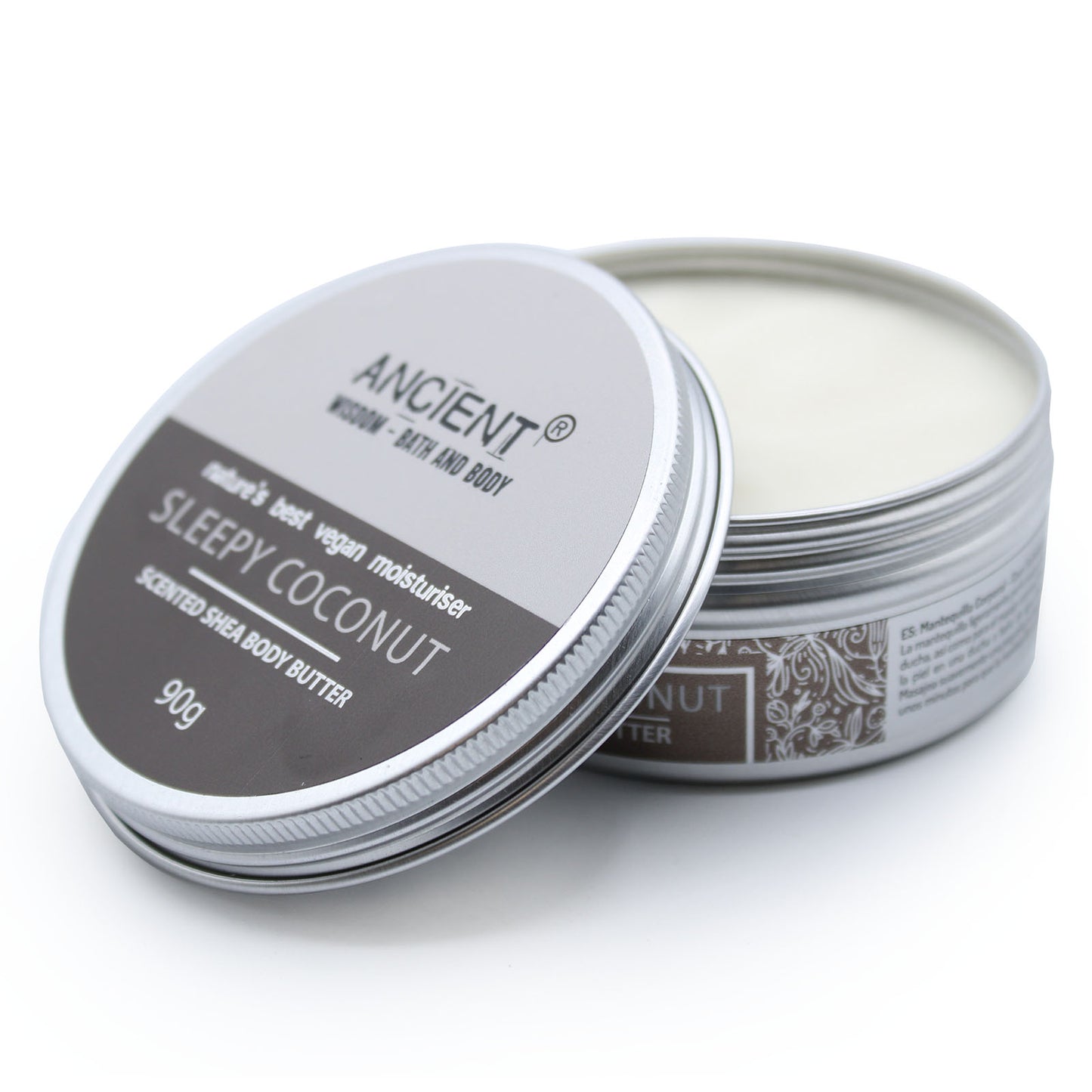 Scented Shea Body Butter 90g - Sleepy Coconut in a sleek tin, perfect for moisturizing after a bath or massage.