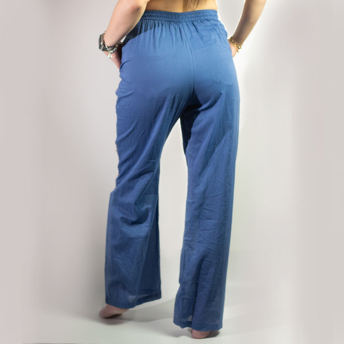 Nomad Sari On the Med Collection - Lounge Pants - Rich Blue, handmade cotton, perfect for summer or lounging at home.