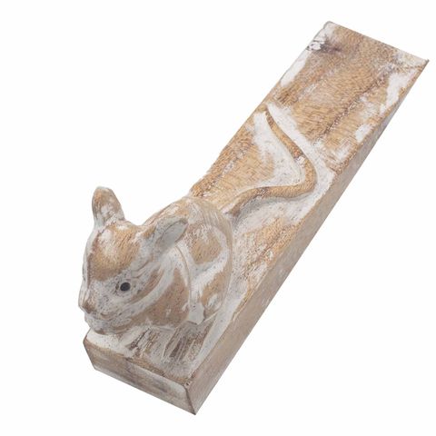Hand carved Doorstop - Dormouse crafted from sustainable Jemipinis wood, perfect for keeping doors open and adding charm.