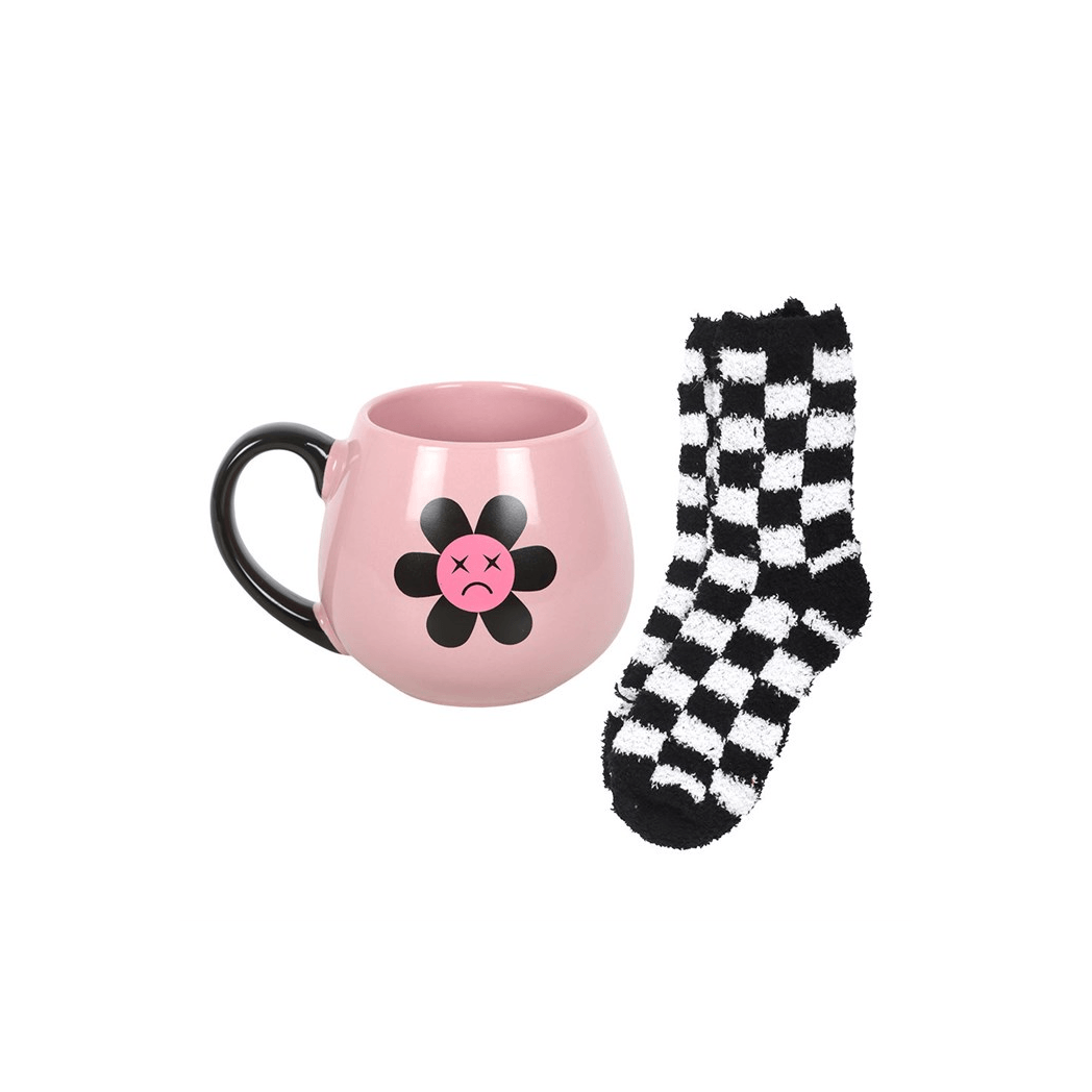 Sad Flower Mug and Checkerboard Socks Gift Set 500ml