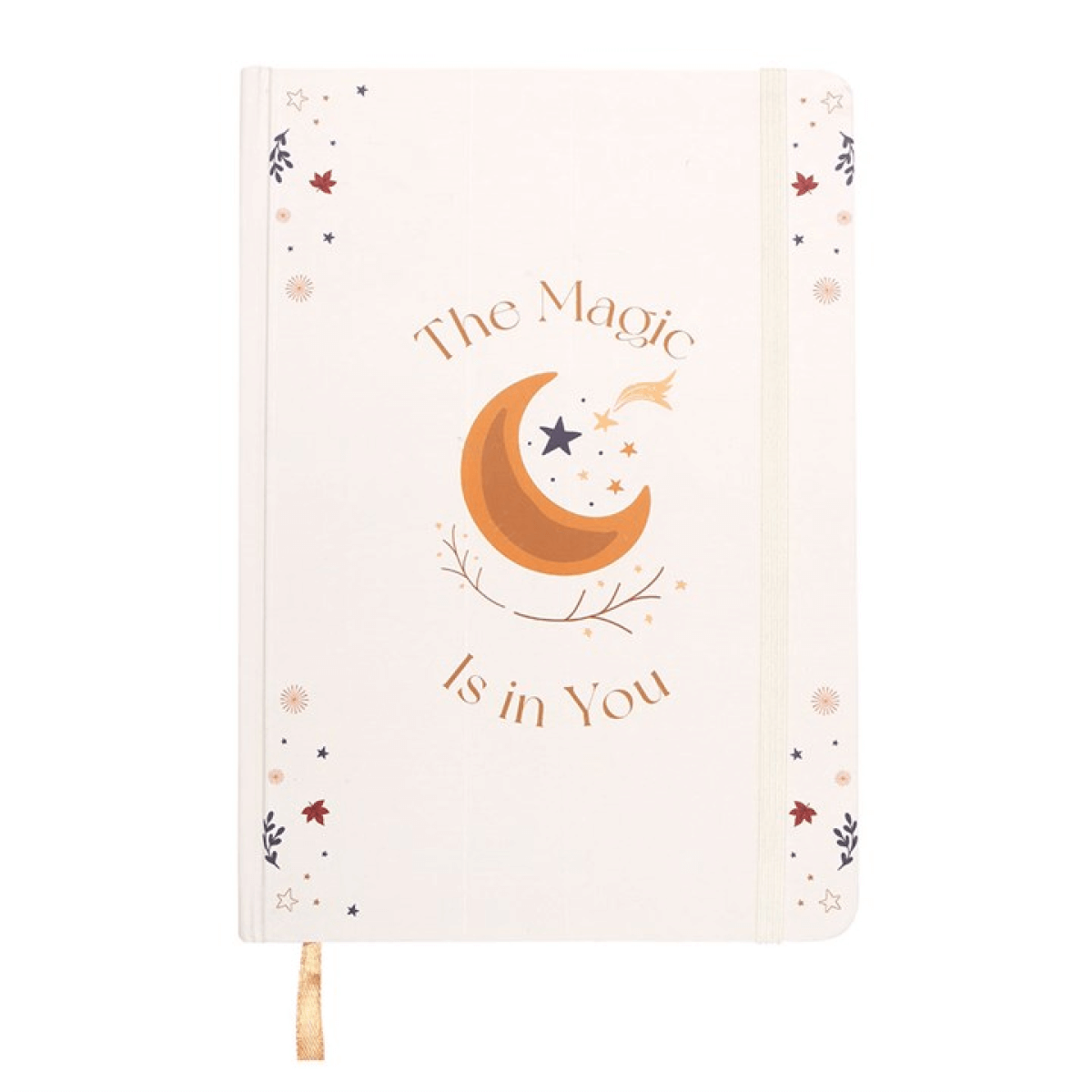 The Magic Is In You A5 Notebook for Writers Artists Dreamers with a moon and stars design.