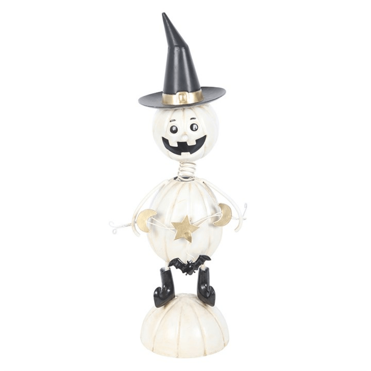 White Metal Pumpkin Man Ornament With Witch Hat For Outdoor Halloween Decor 41cm Tall