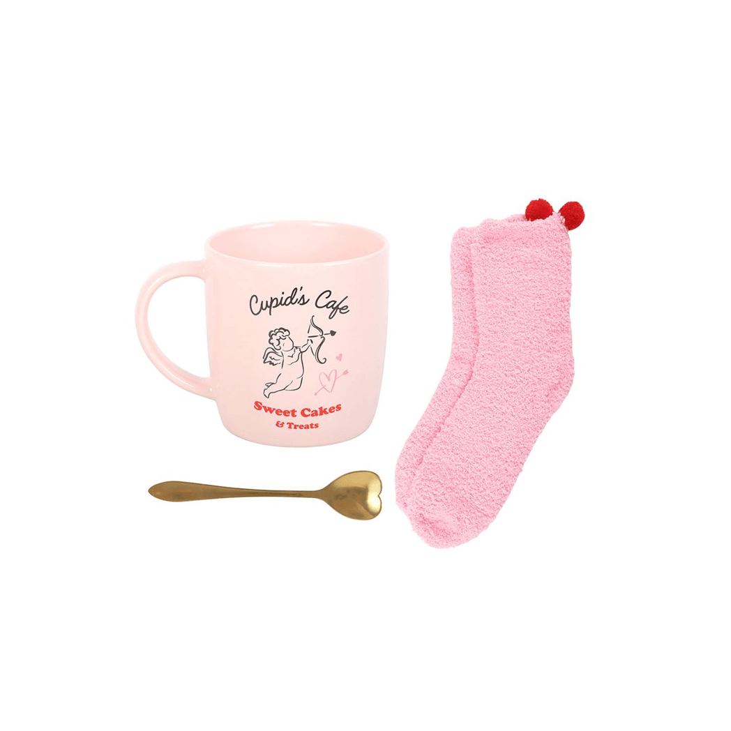 Cupid's Café Mug, Spoon and Socks Gift Set for Her 350ml