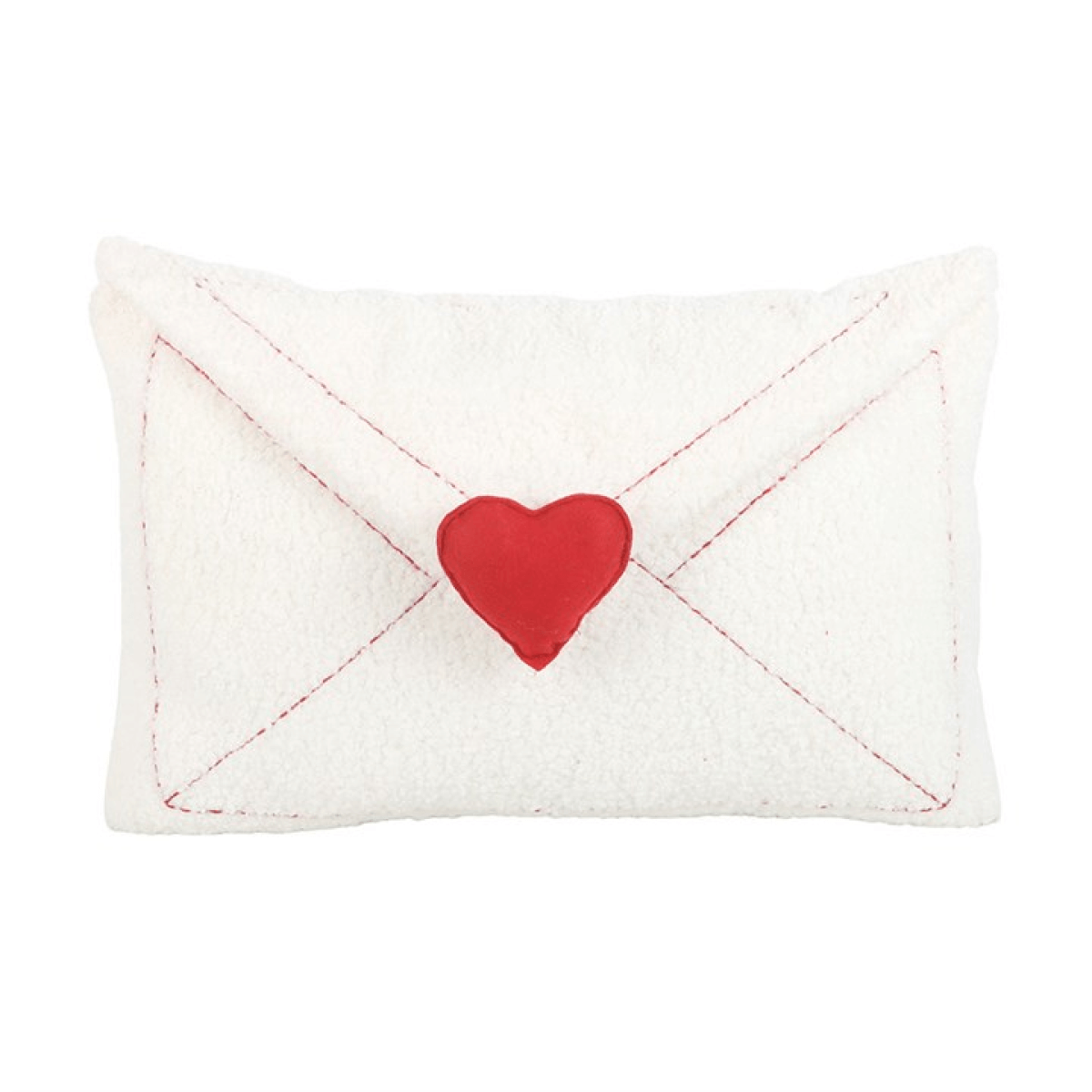 Love Letter Boucle Valentine's Day Cushion With Red Heart Envelope design featuring a cream envelope with red heart detail.