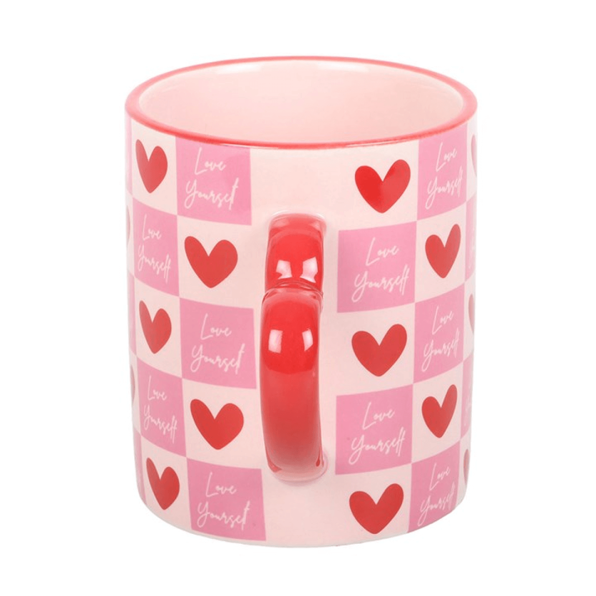 Love Yourself Checkered Mug with Heart Handle