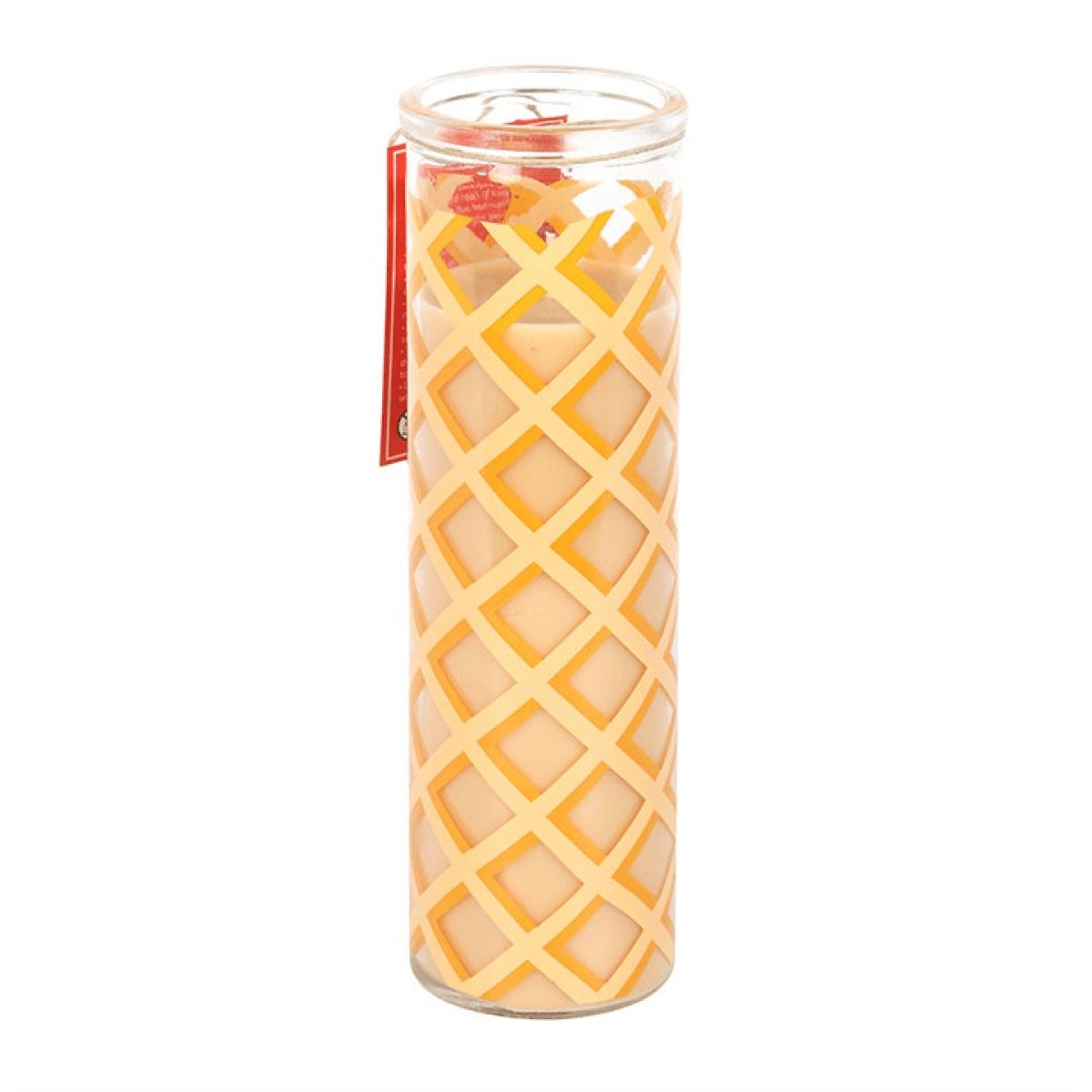 Caramel Waffle Scented Tube Candle 55 Hours Burn Time in a decorative tube with waffle pattern.