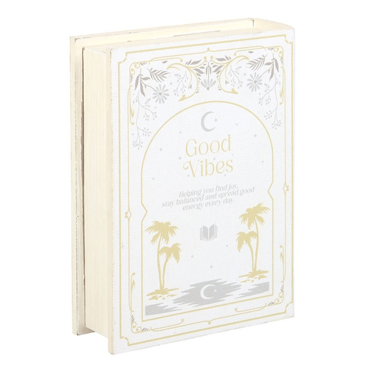 White Book Shaped Storage Box With Gold Debossed Typography And Refined Book Spine Design