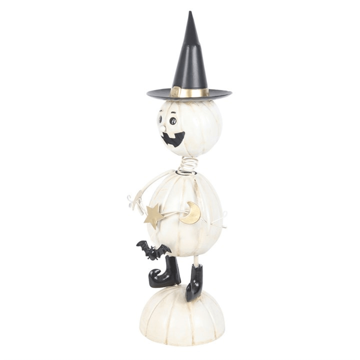White Metal Pumpkin Man Ornament With Witch Hat For Outdoor Halloween Decor 41cm Tall