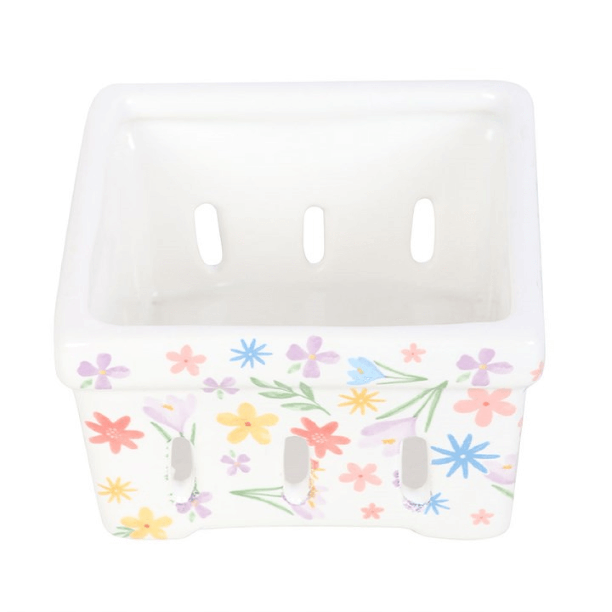 Spring Floral Print Ceramic Berry Basket with colorful floral design and handwash care.