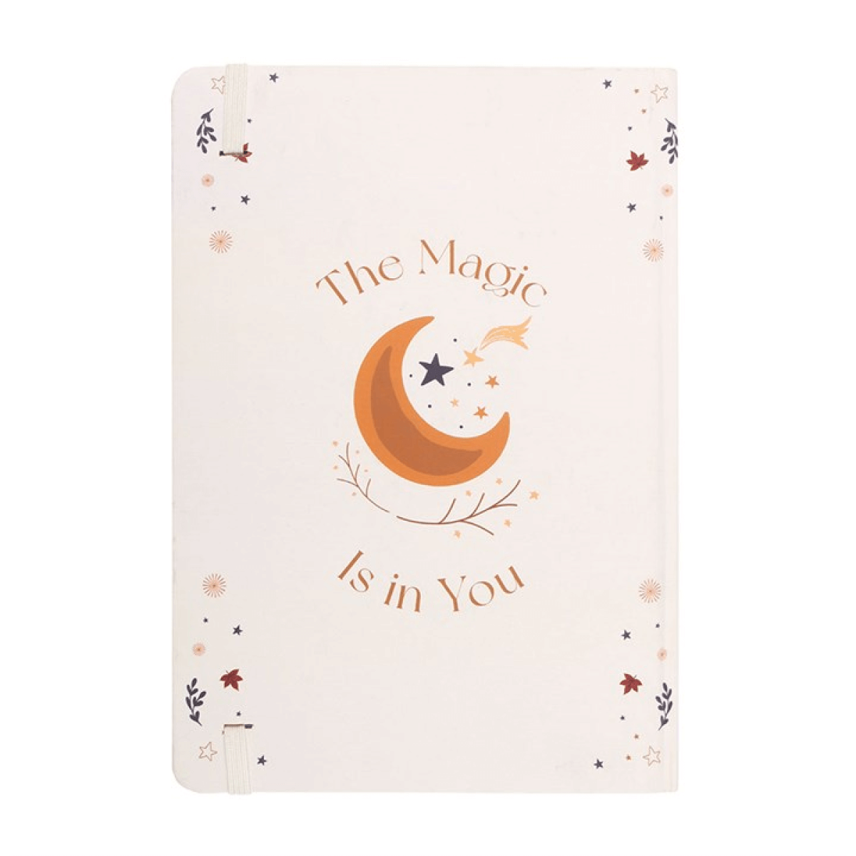 The Magic Is In You A5 Notebook for Writers Artists Dreamers, featuring a moon design and decorative elements.