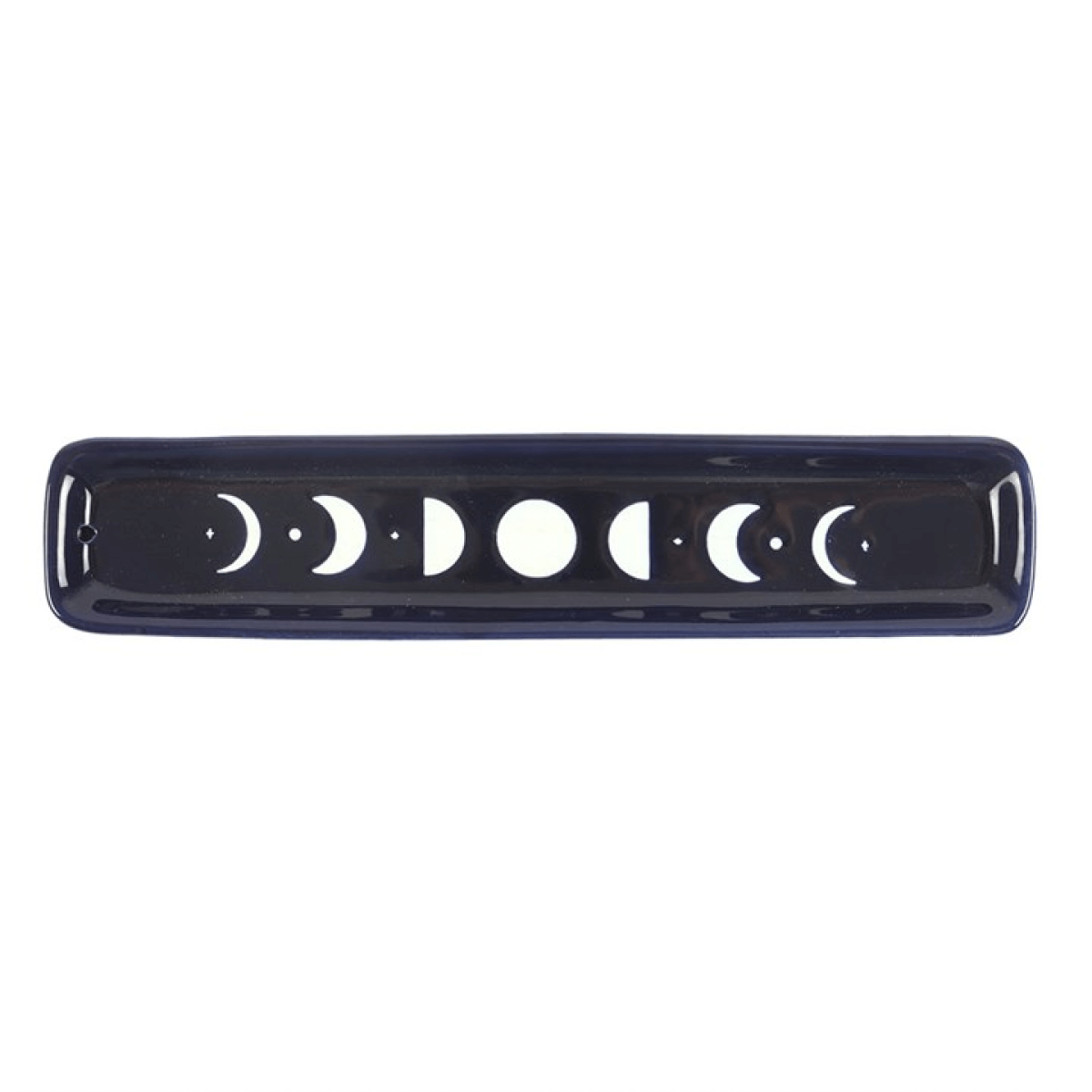 Blue Moon Phase Ceramic Incense Ash Catcher With Celestial Design showcased against a white background.