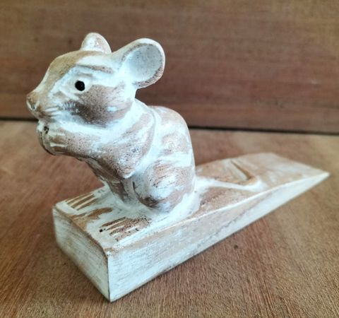 Hand carved Doorstop - Dormouse crafted from sustainable Jemipinis wood, perfect for adding charm to your home.