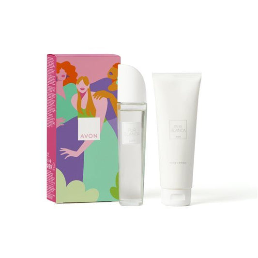 Avon Pur Blanca Eau de Toilette 50ml Gift Set, featuring a 50ml perfume and 125ml body lotion, perfect for elegant gifting.