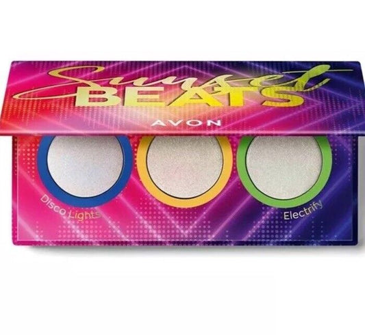 Avon Sunset Beats Glitter Toppers Eyeshadow palette featuring iridescent shades for stunning day-to-night looks.