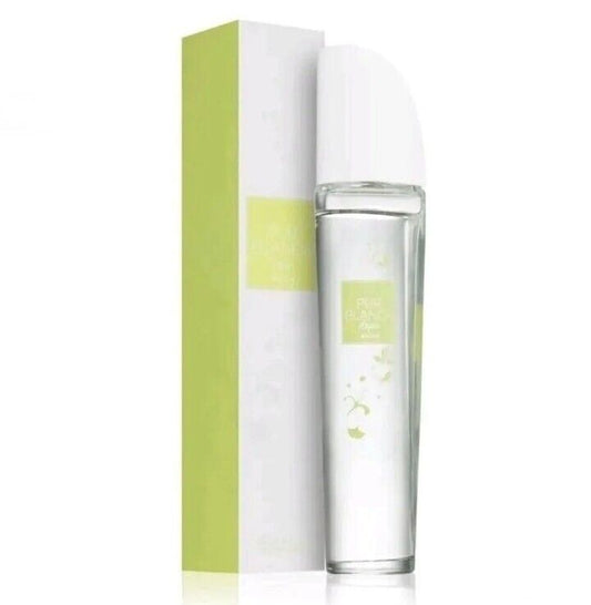 Avon Pur Blanca "HOPE" EDT for Her showcases a sleek bottle, embodying elegance with floral and musk notes.