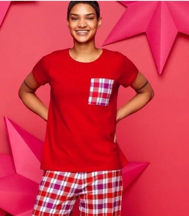 Avon Red Check PJs Size XL 20/22, featuring a soft cotton fabric in a vibrant red and white check pattern for comfort.