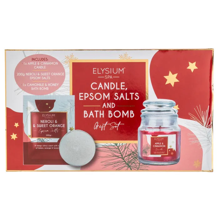 Elysium Candle, Salts and Bath Bombs Gift Set**Various** offers relaxation with aromatic scents in a beautifully packaged set.