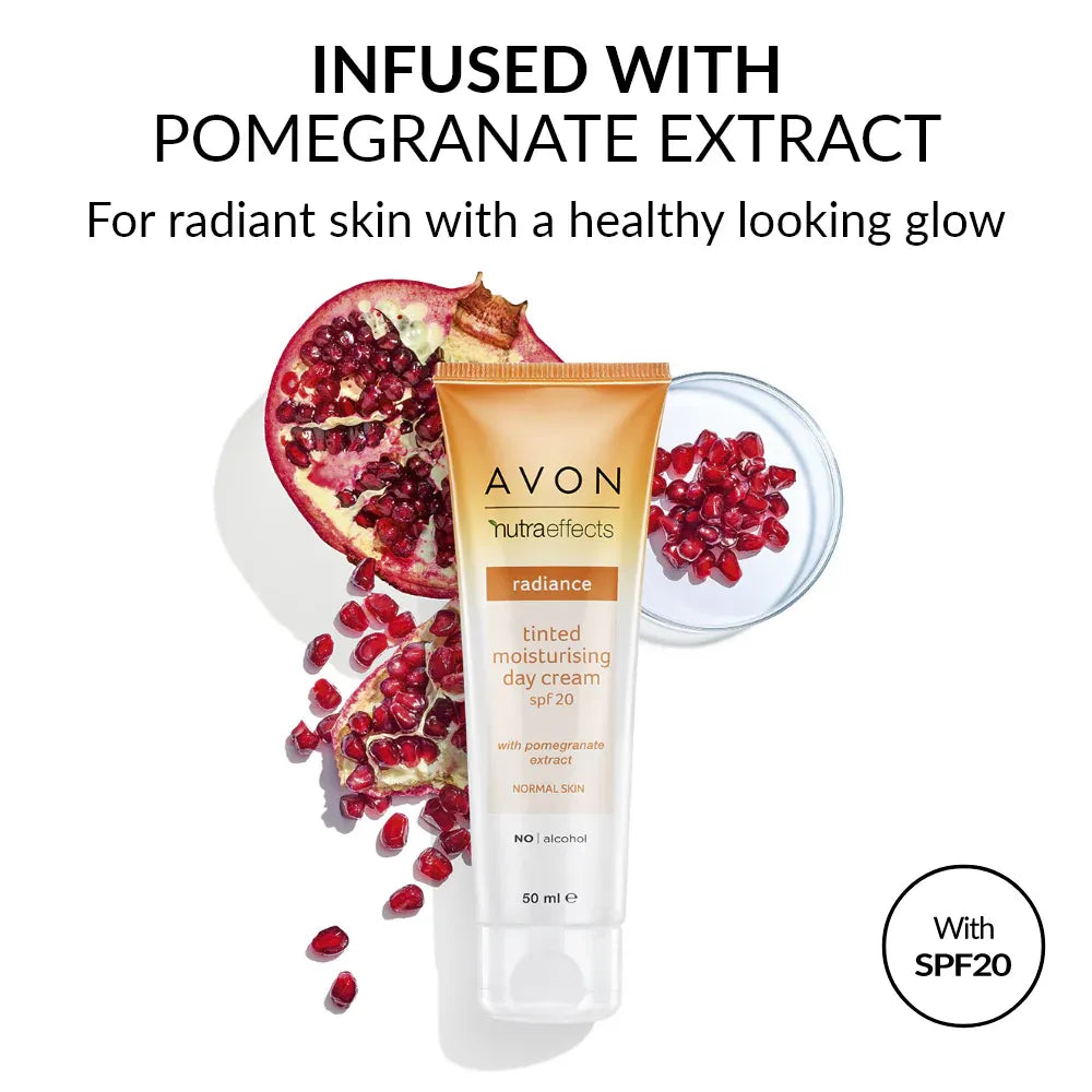 Nutra Effects Radiance Tinted Moisturiser offers hydration and SPF 20 for healthy, glowing skin with pomegranate extract.