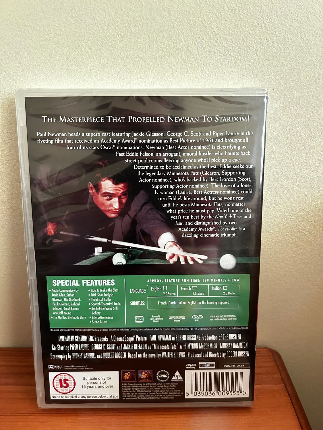 Back cover of The Hustler [1961] [DVD] showcases Paul Newman in a classic pool hustling drama. Available now!