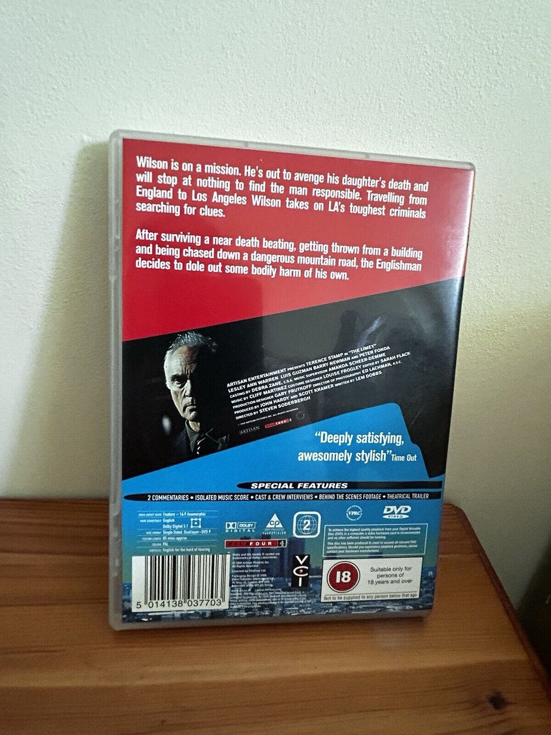 The Limey (DVD) back cover showcases Terence Stamp in a gripping tale of vengeance and intrigue. Available now.