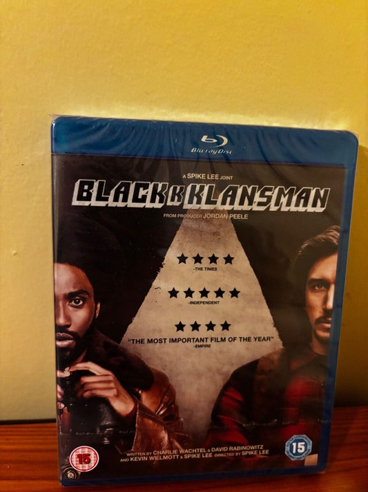 Black K Klansman - BLU RAY, brand new and sealed, showcases Spike Lee's powerful drama-comedy film.